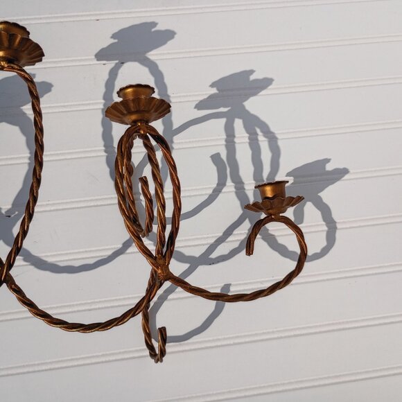 Homco Twisted Rope Gold Metal 5 Arm Candelabra Wall Hanging Candle Sconce Vtg - Picture 4 of 16